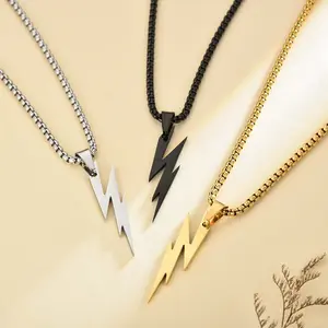 Unisex Artificial Gemstone Lightning Bolt Polygonal Pendant with Geometric Box Chain, Daily Wear Chains Necklace Jewelry Accessory