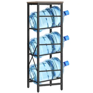 HOOBRO Water Rack - 5 Gallon Jug Stand, 3-Tier Bottle Holder, for Kitchen, Living Room, Office - Greige and Black