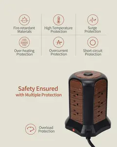 SUPERDANNY Power Strip Tower Surge Protector, Desktop Charging Station, 10 Ft Extension Cord, 9 Outlets, 4 USB Ports, 1080 Joules, 3-Prong, Grounded, Multiple Protections for Home, Office, Deep Brown