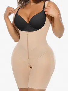 1 Count Women's Solid Color V Shaped Waist Belt Butt Lifting And Tummy Control Shapewear, Fajas, U Neck Adjustable Shoulder Strap Bodysuit with Zipper Crotch, Colombian Shapewear, Comfort Firm Body Shaper for Ladies, Ideal for Daily Wear & Outings