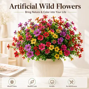 Redbod UV-Resistant Multicolor Artificial Flower Decorations Bouquet, 4/12/24 Pcs per Set - 12pcs/set Option Included, for Home Garden Wedding Decor, Multicolor - 12Pcs/Set