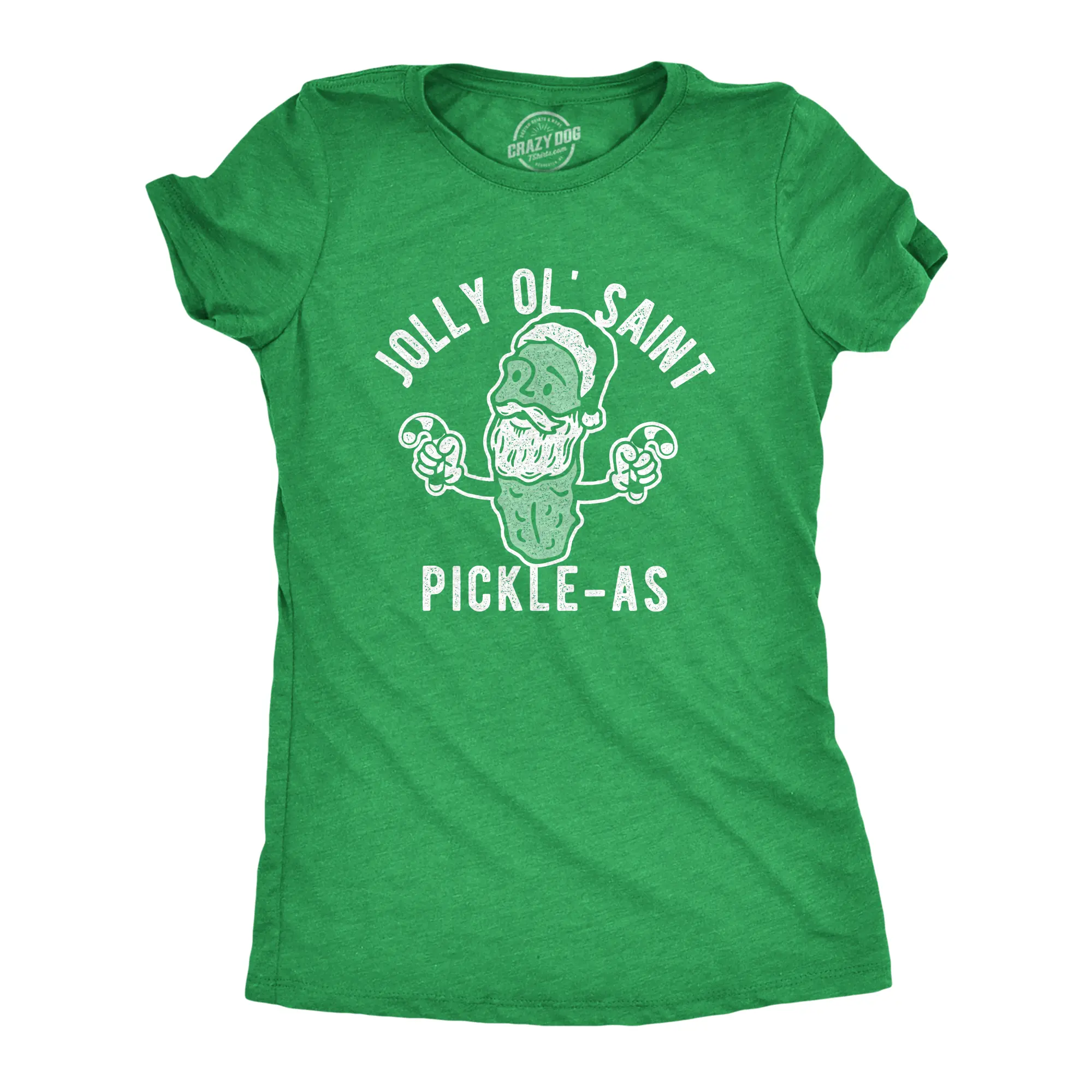 Womens Jolly Ol Saint Pickle-As T Shirt Funny Christmas Santa Pickle Graphic Tee Funny Womens T Shirts Cute Vintage Fashion Casual Ladies T-Shirt Gift Christmas Tops for Women Funny Food Top Women's Novelty Green