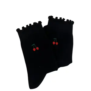 Cherry embroidered grip sock for Pilates, barre, yoga or lagree