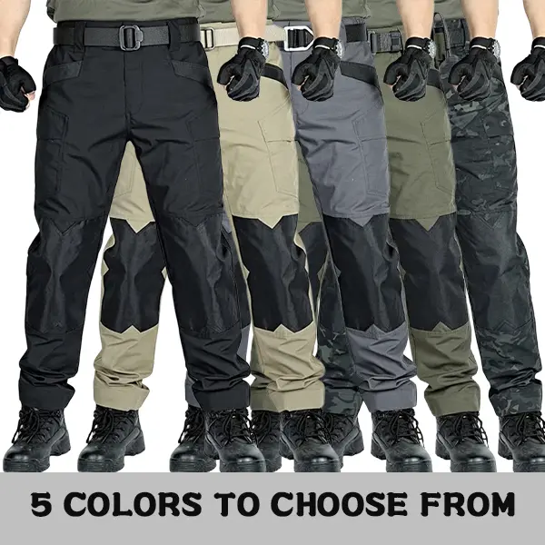 Men’s tactical cargo pants available in five colors, featuring tear-resistant fabric with reinforced knees and a wear-resistant design, multi-compartment storage pockets, suitable for tactical training, mountaineering/hiking, fishing/camping, and everyda