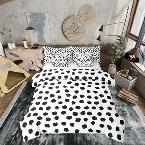 Brush Stroke Polka Dots Bed Set,Boho Sheet Set for Teens Men Women Farmhouse Black White Comforter Set,Lightweight Bed in A Bag 7 Pcs