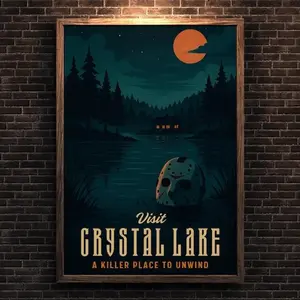 [Sale Up To 50%][No frame, Free Ship] Crystal Lake Horror Poster: Jason Voorhees Friday the 13th Vintage Camp Art Gift