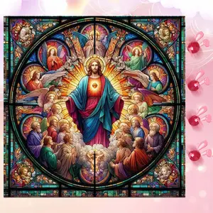 5D DIY Full Drill Round Diamond Painting - Diamond Art Painting Kit Religious Stained Glass Mosaic, Canvas - DIY Decorative Painting, Home Wall Decor, Suitable for Halloween and Christmas, Birthday and Anniversary Gifts, Handicraft