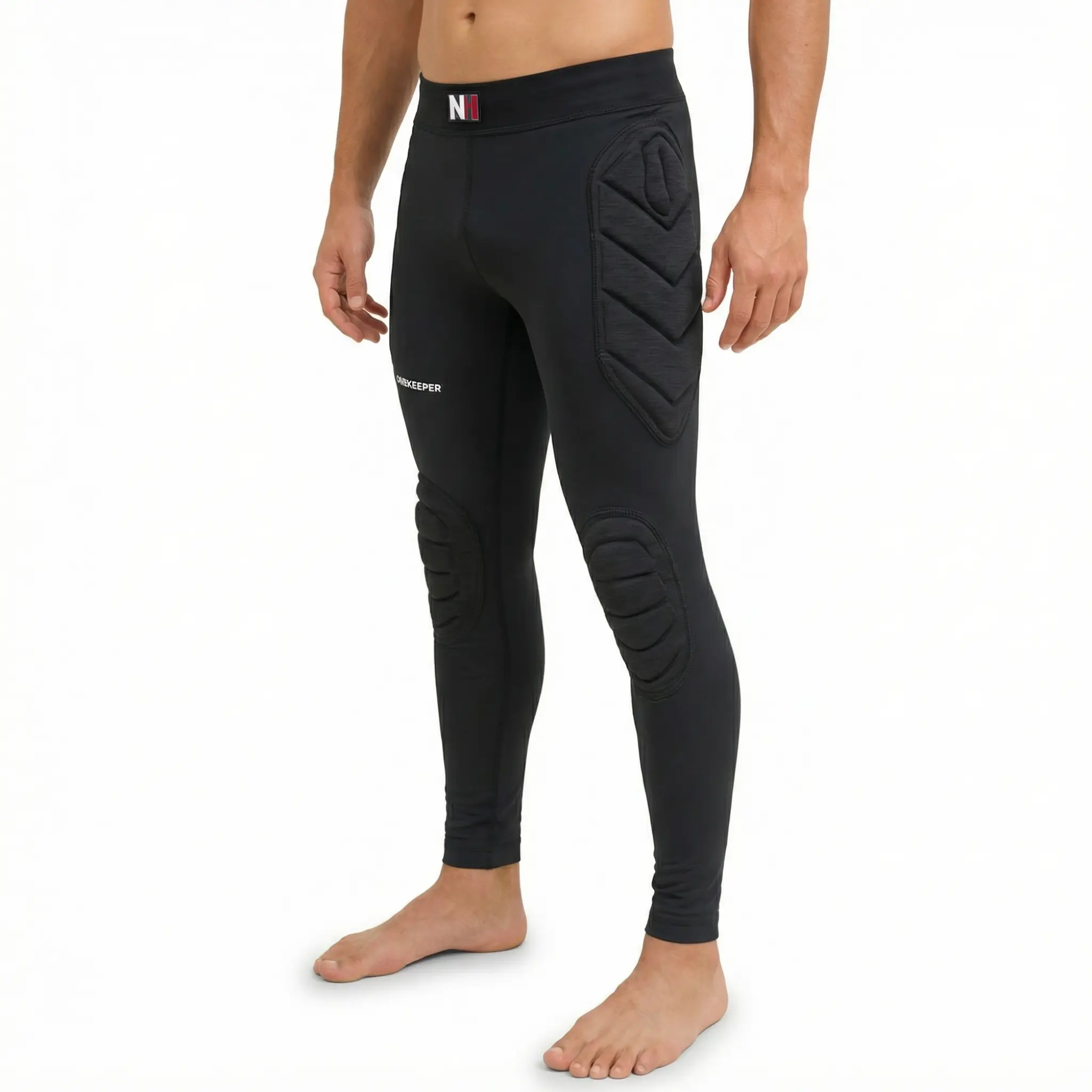 ONEKEEPER Padded Goalkeeper Leggings for Youth & Adult - Black Tight Cut 4-Way Stretch Polyester with 6mm EVA Hip & Knee Protection, Eva Padding, Cold Wash, Junior, High Rise, Multi-Size, All-Season, Impact-Absorbing Padding