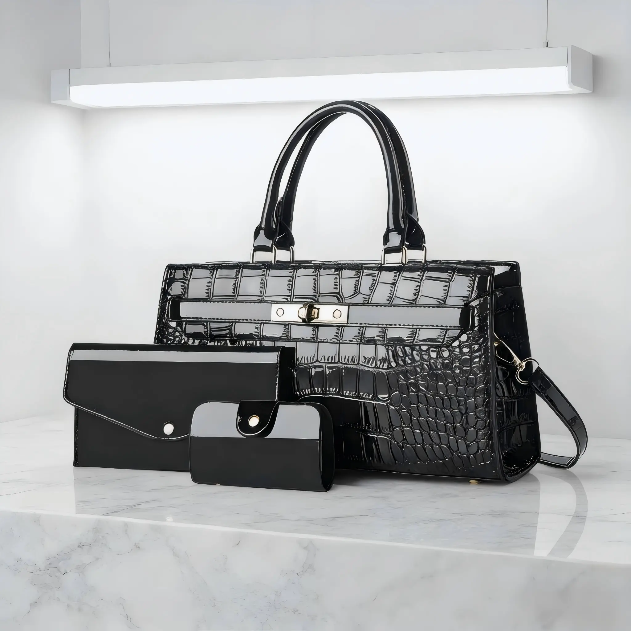 Women’s Elegant Crocodile Pattern 3-Piece Handbag Set, Mother and Daughter Style, Large-Capacity Simple Versatile Shoulder-Crossbody Design, Bags for Women, Daily Use Bags, Ideal Gift for Girlfriends