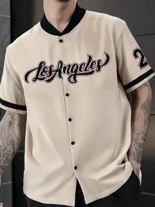 Men's Letter & Number Pattern Short Sleeve Baseball Jersey, Sports Jersey, Regular Fit Casual Baseball Top for Summer, Fashion Men's Clothes for Daily Wear