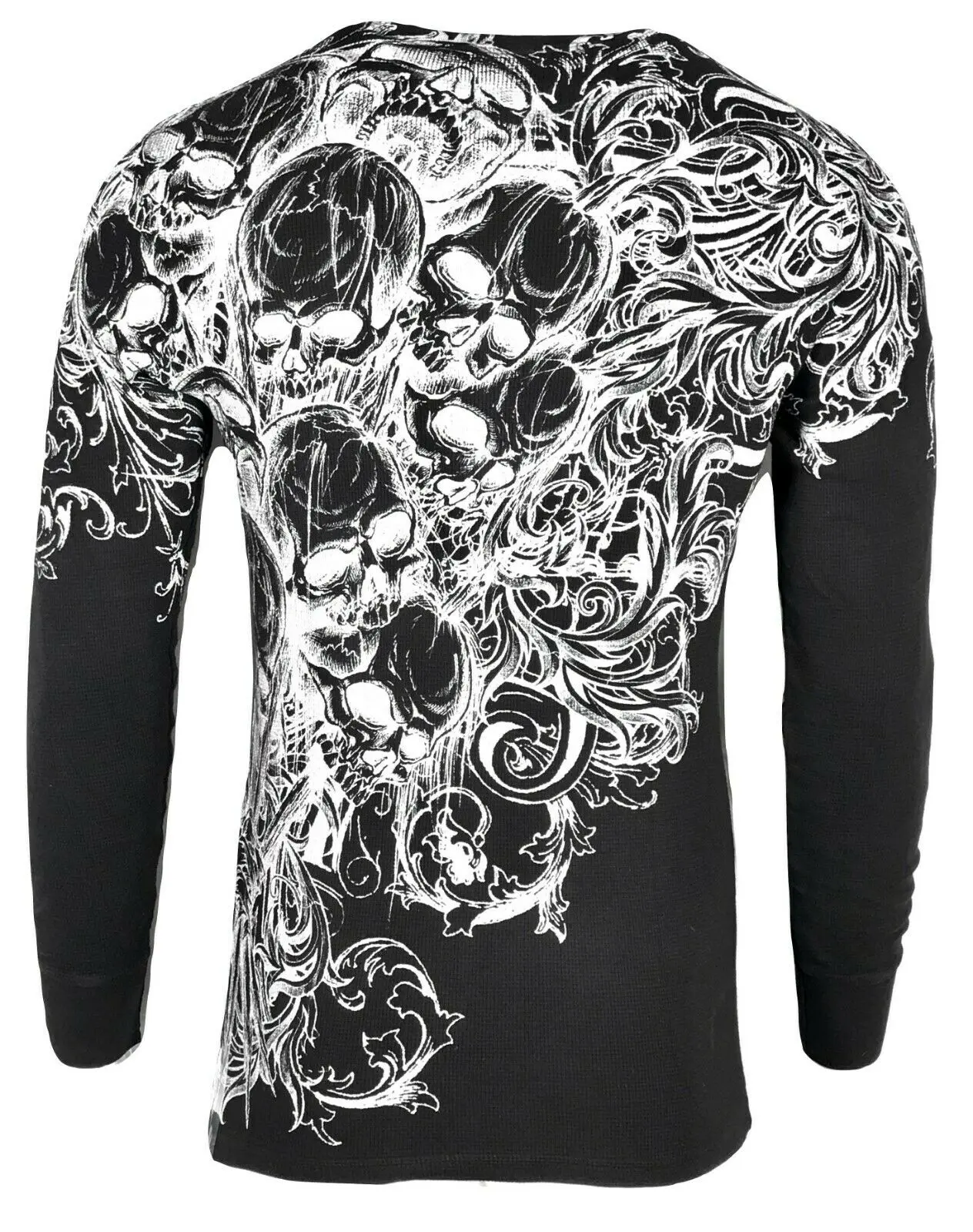 Xtreme Couture By Affliction Men's Accuser Skull Graphic Round Neck Thermal Shirt - Biker, Streetwear, Algodón Cotton Long Sleeve Menswear Top, Casual, Tshirt, Front/Back Print