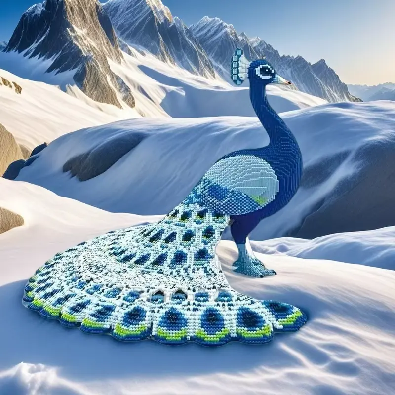 7646pcs Blue Peacock 3D Puzzle Building Block Creative Decoration, Birthday/halloween/festive Gift, DIY Craft Home Decor Statue