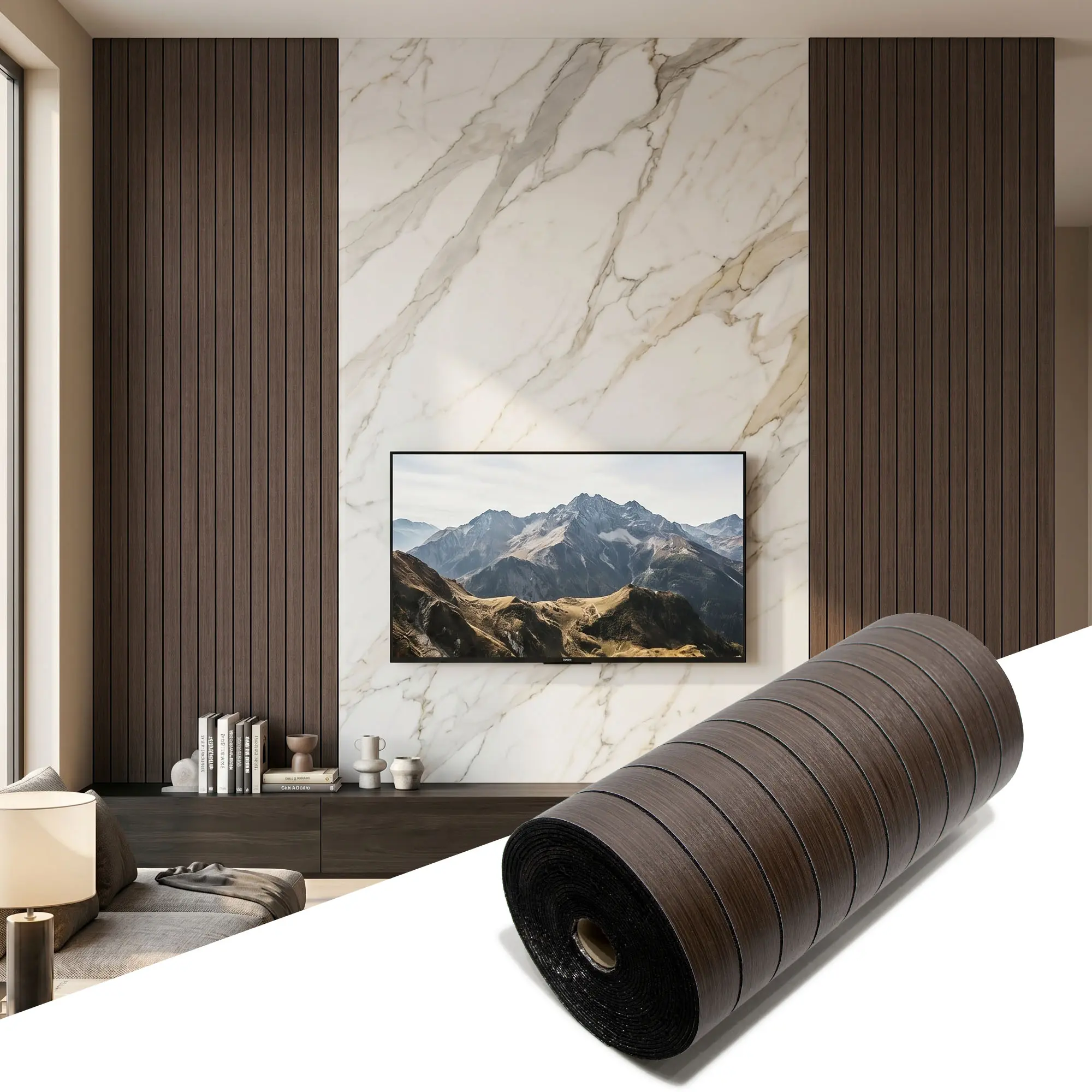 Peel and Stick Faux Wood Slat Wall Panels, 118" x 48" Self-Adhesive Flexible Wall Paneling, 3D Wood Grain Wallpaper for Walls & Ceilings, Covers 38.75 Sq. Ft.
