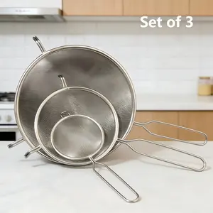 3-Piece Stainless Steel Oil Strainer Set, Kitchen Filter Mesh for Dumplings & Soy Milk, Egg Separator, Flour Sifter Baking Tool
