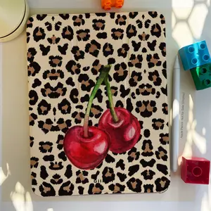 Leopard Print Cherry Trifold Tablet Case, Single-Side Print, Adjustable Stand & Pencil Holder, Compatible with iPad 10th/11th Gen, iPad A16, 10.2" iPad, 11" iPad Pro 2020/2021, 11" iPad Air, iPad 2025 & Samsung Tab S9 FE+ 12.4" Series,