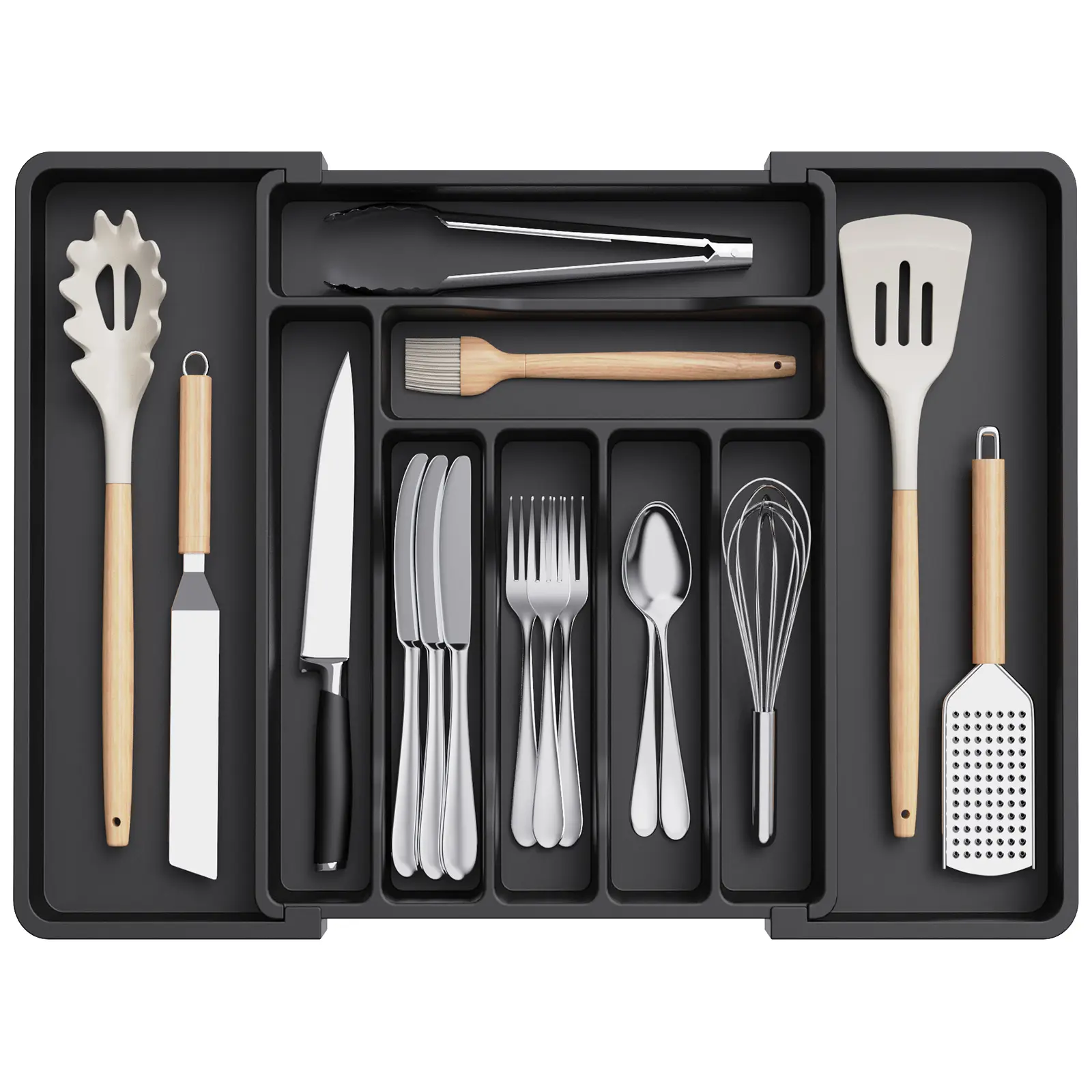 Lifewit 9-Compartment Adjustable Expandable Silverware Drawer Organizer - BPA-Free PP Material, Expands for More Space, Fits Most Kitchen Drawers, Ideal for Tableware Storage, Expand For More, Fits Most Drawers