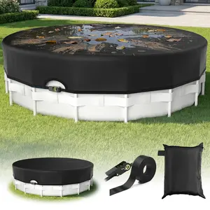 Upgraded Pool Cover with Multiple Size Options, Suitable for Above-Ground Round Pools, Equipped with Heavy-Duty Metal Mechanical Latch, Made of Super-Tough Oxford Fabric, High Wind-Resistant Solar Pool Cover.