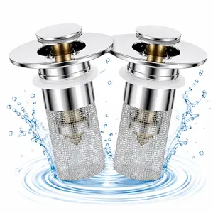 Bathroom Sink Stopper with Hair Catcher, Pop Up Drain Strainer with Brass Core, Anti-Clog Sink Drain Plug for 1.1-1.3 in Drain Holes, Bathroom Vanity Essentials