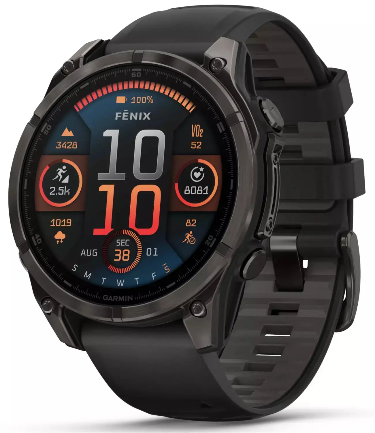 Garmin fenix 8 Wearable Smartwatch - 47 mm AMOLED Sapphire Multisport GPS Watch, Carbon Gray DLC Titanium Case, Black/Pebble Gray Silicone Band, Built-in LED Flashlight, Speaker, Metal Body, Charging Capability (010-02904-20)
