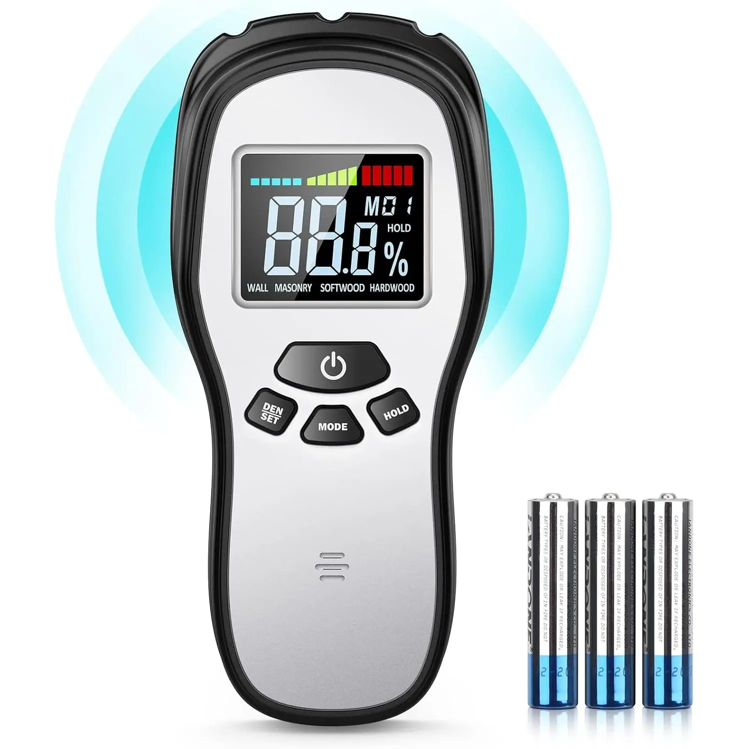 Digital Moisture Detector for Wood & Building Materials - Pinless Firewood Moisture Meter with LCD Display & Sound Alarm - Water Content Tester for Lumber Drywall Masonry Plaster Concrete - Easy-to-Read Portable Design - Accurate Non-Invasive Measurement
