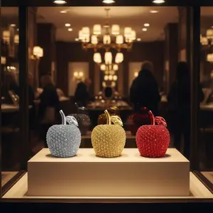 Sparkling Crystal Apple Ornament Set, Luxurious Gold Silver Color Decor, Desktop Centerpiece Decoration, Home Office Accent, Home Decor Ornaments, Home Decor Accessory, Interior Decoration Accessories