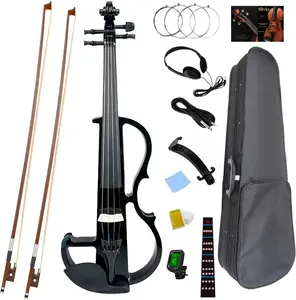 Silvio Electric Violin 4/4 Full Size Silent Piano Starter Kit for Beginners with Digital Tuner, Protective Case, Strings, Bow, Headphones & More