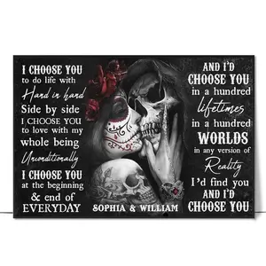 Personalized Sugar Skull Couple “I Choose You” Poster, Romantic Valentine & Birthday Gift for Lover, Soulmate Wall Art Room Decor