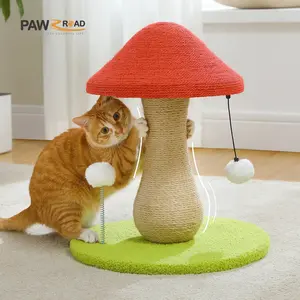 Small Cat Scratching Post with Spring Ball Mushroom Cat Scratcher for Indoor Natural Scratching Post for Cats Pet Cat Toys
