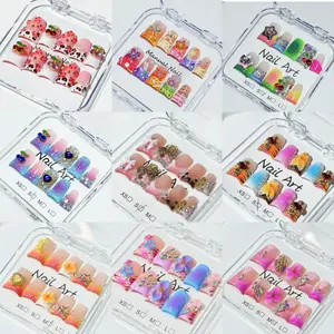 【DUCK TIP COLLECTION 2】vosplends 10PCS Handmade y2k 3D flower duckbill nails，acrylic press on nails，estive Christmas Nail Art Setblack friday deals Sparkly Studded Rhinestone Shining Rhinestone