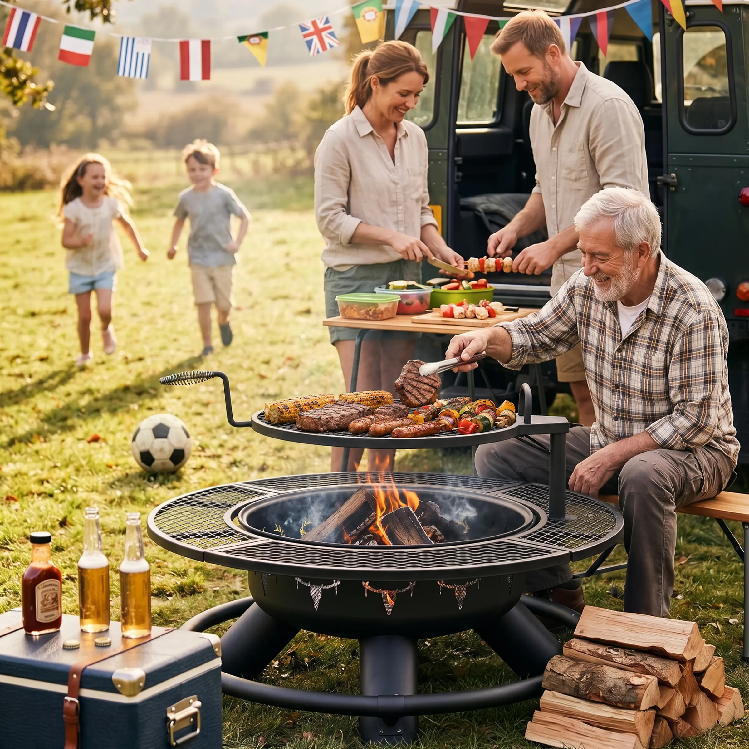 BALI OUTDOORS 47 Inch Wood Fire Pit with Removable Cooking Grill - Round Heavy Duty Modern Firepit Stove for Outdoor Cooking & Gatherings Christmas Gift