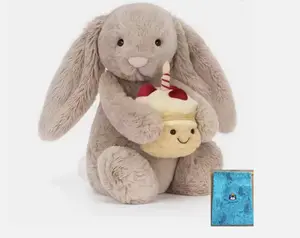 Bashful Birthday Cake Beige Rabbit Stuffed Animal Soft Plush Toy -With A Dust Bag
