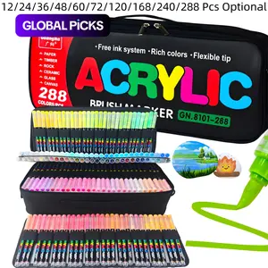 Guangna Automatic Ink Control Acrylic Paint Markers, Brush Tip Acrylic Paint Pens for Wood Rock Glass Canvas Stone Fabric Glass Metal Ceramic Canvas DIY Crafts Art Supplies Gifts, Acrylic Painting Pen #GLOBAL PICKS