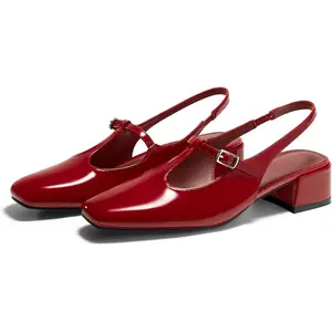 Coutgo Women's Mary Jane Shoe - T-Strap, Slingback, Low Chunky Heel, Closed Toe Pumps for Wedding, Party Events