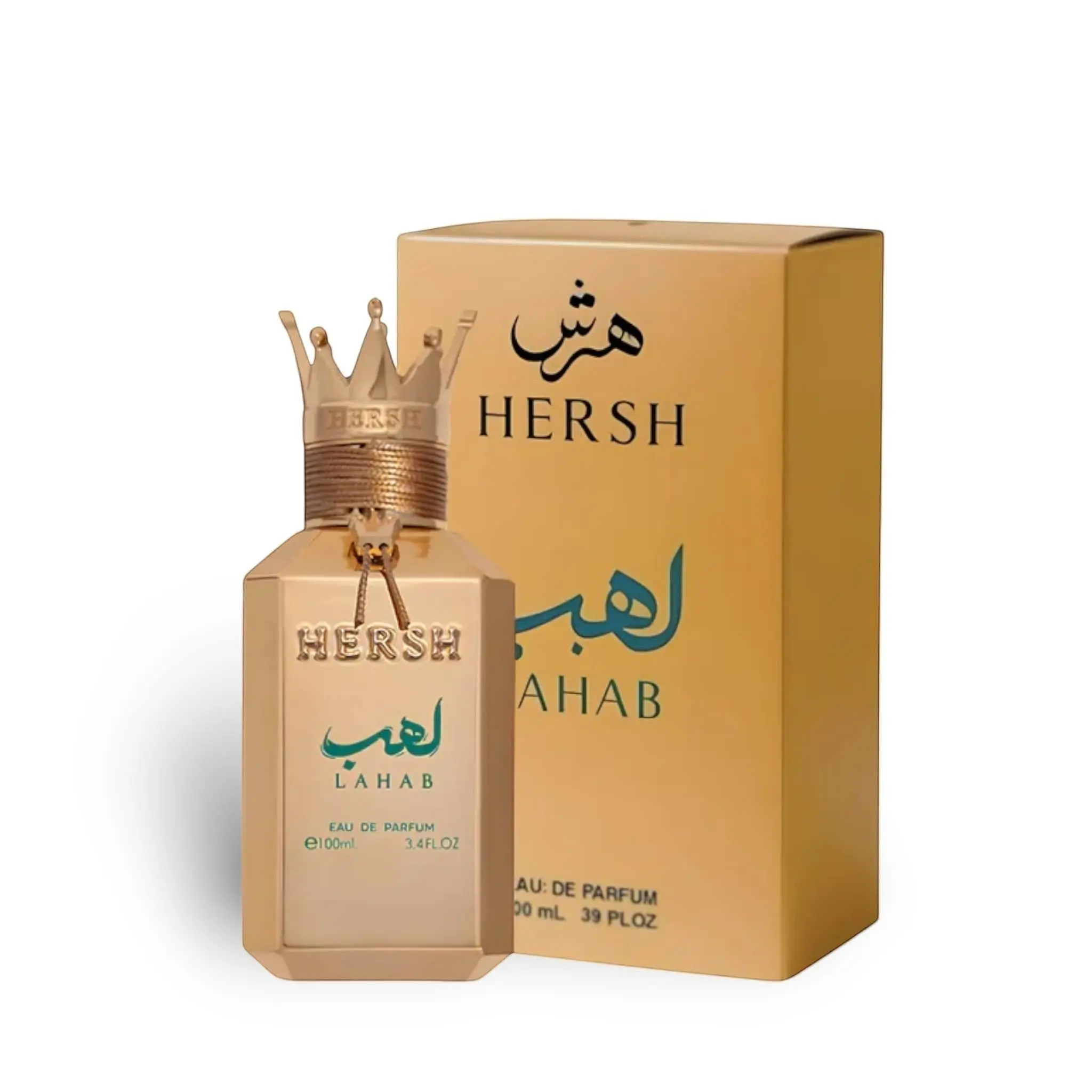 Hersh Lahab Eau de Parfum 100ml - Luxurious Gold Bottle with Crown Design for Men Hersh Lahab Eau de Parfum 100ml - Luxurious Gold Bottle with Crown Design for Men