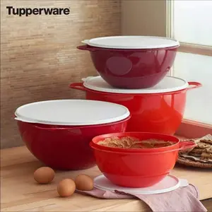 Tupperware Thasta Tower Bowls Set of 4 with Built-in Thumb Handle for Superior Control Mixing and Tossing Red Easy Use Versatile Kitchen Tasks
