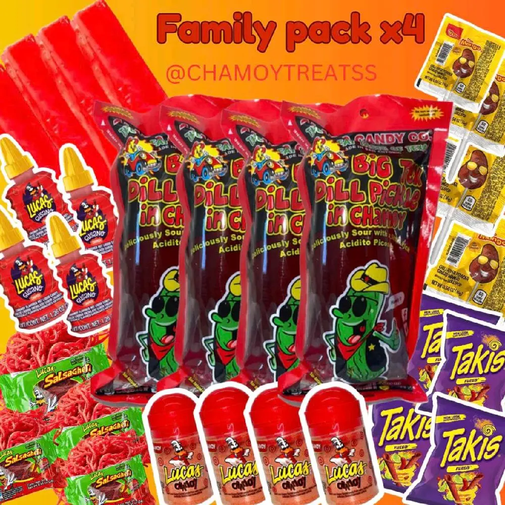 Chamoy Family Pack x4 4x Pack of Snack Goods with Chili Sauce, Includes Various Snack Varieties - Gift