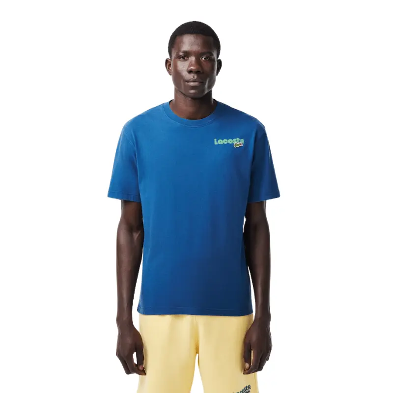 Lacoste Washed Effect T-Shirt - Men's Crewneck Cotton Top with Embroidered Logo, Available in Multiple Colors