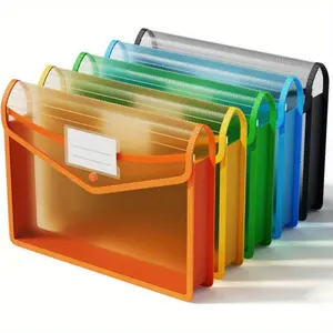 Expandable File Folder, 5 Counts Colorful Large Capacity File Folder with Button Closure, Durable File Organizer for Letter & A4 File, Office Supplies