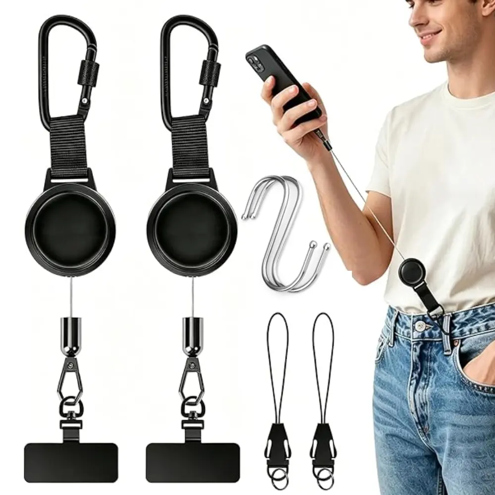 2Pack Anti‑Theft Retractable Phone Tether Lanyard, Heavy‑Duty Steel Cable Phone Safety Strap with S‑Hook Clips, Universal Phone Buckle for Hiking, Climbing, Skiing, Fishing & Outdoor Activities