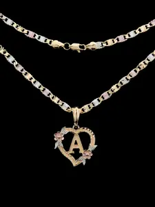 Exclusive Initial Pendants in Three-Tone Gold-Plated with 20-Inch or 24-Inch Chain All Initials Available Stylish Design for Any Occasion Eternal Love Rose Heart Necklace Gifts