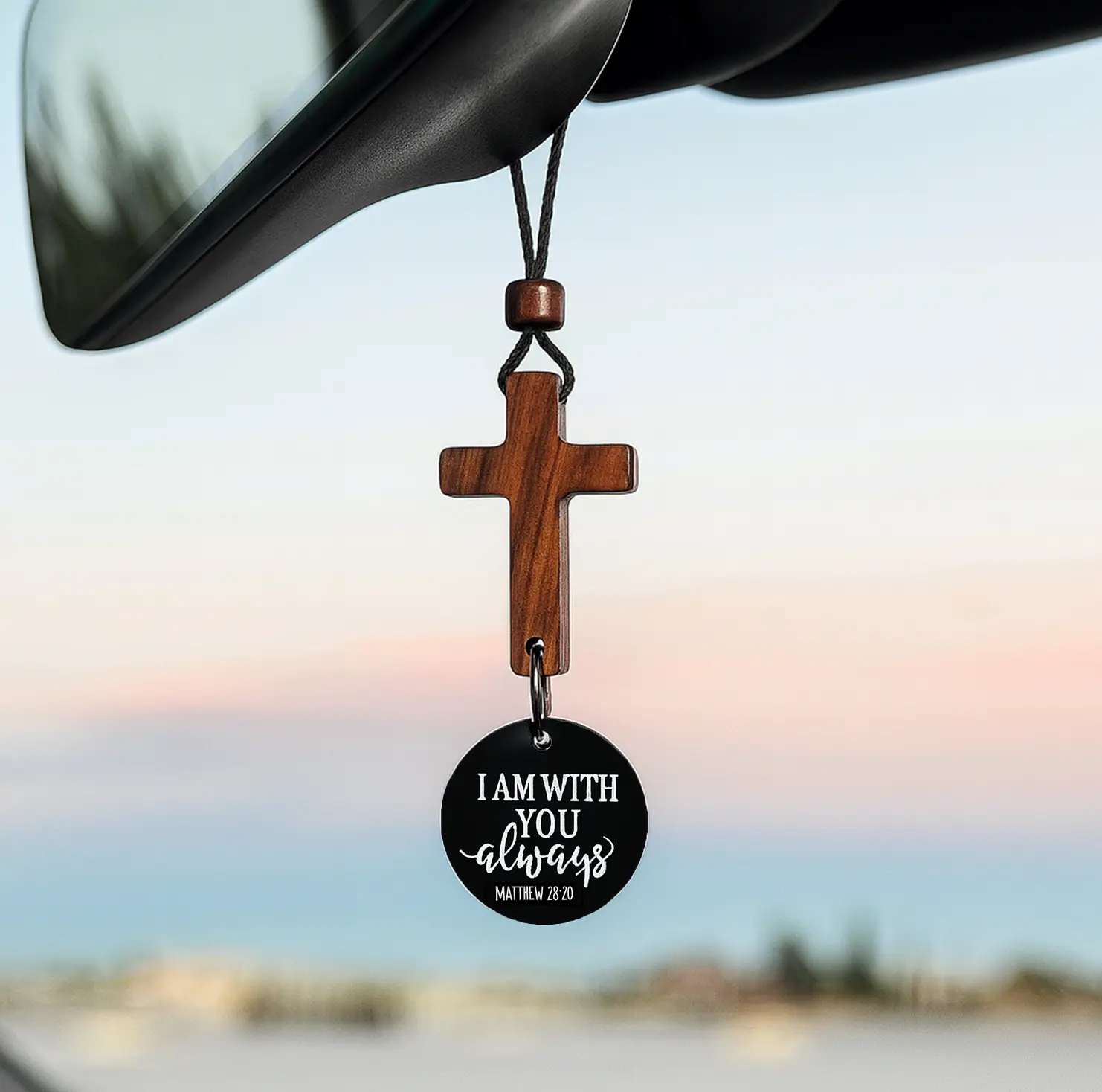 Yappy Bible Verse Car Rearview Mirror Mount Hanging Cross Ornament, Daily Encouragement Christian Decor, Automotive Decoration Car Hanger Ornament for Vehicles