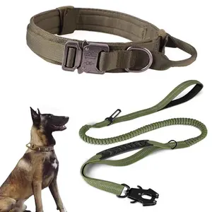 Heavy Duty No Pull Dog Collar and Swivel No Tangle Leash Combo Set Adjustable Tactical Pet Collar with Metal Buckle for Large Medium Breed Dogs