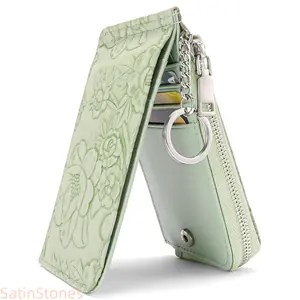 2026 new zipper card bag embossed design large capacity multi-card card holder women's change bag with key ring