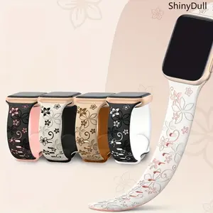 Floral Engraved Silicone Apple Watch Band – Cute Sport Strap (38–49mm, Series & Ultra)