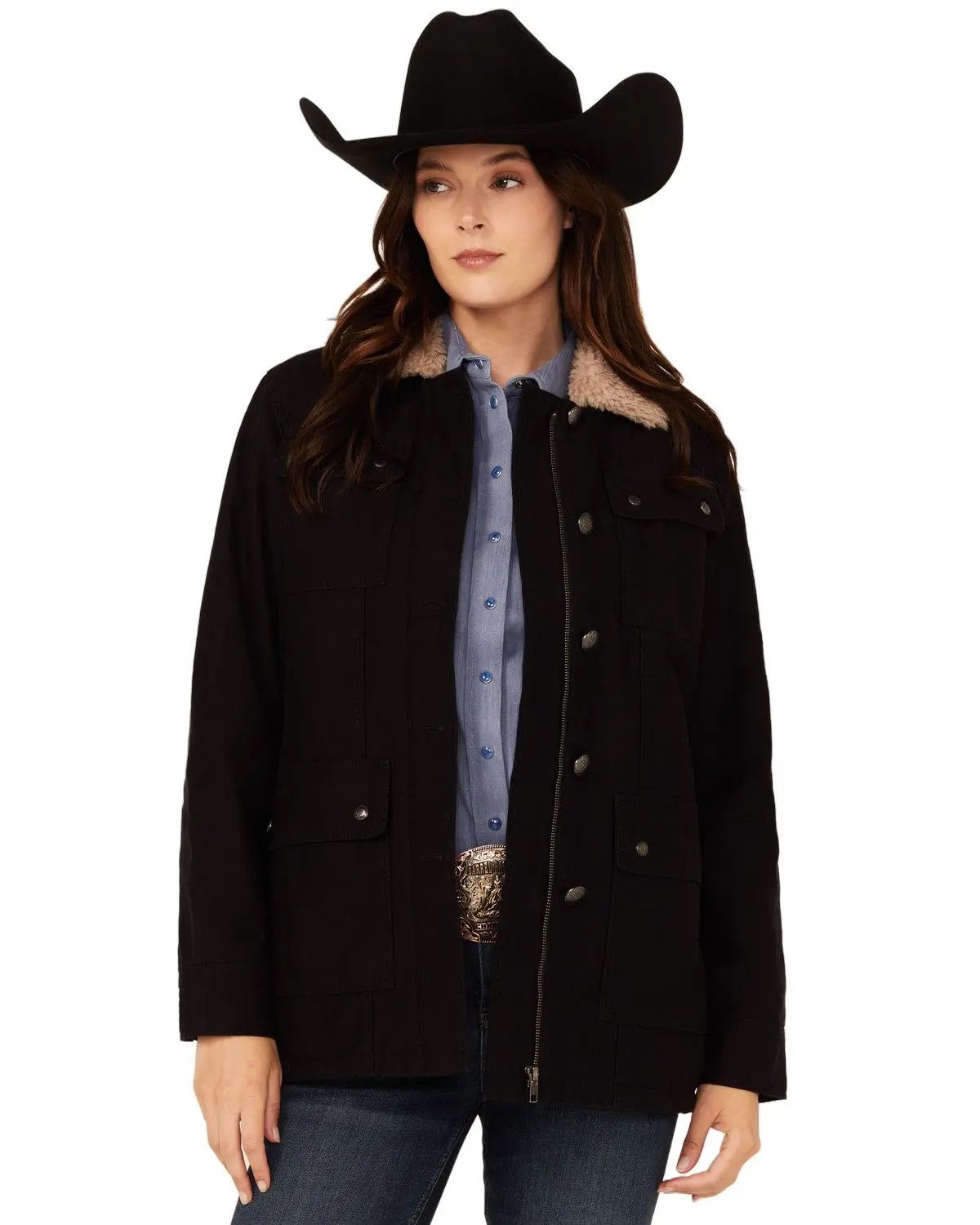 Shyanne Women's Women'S Canvas Sherpa Lined Button-Down Jacket - Srfa24o60-Blk