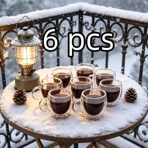 A set of 6 double-walled espresso cups (80ml each), perfect for small kitchens and office coffee corners, Insulated espresso cups
