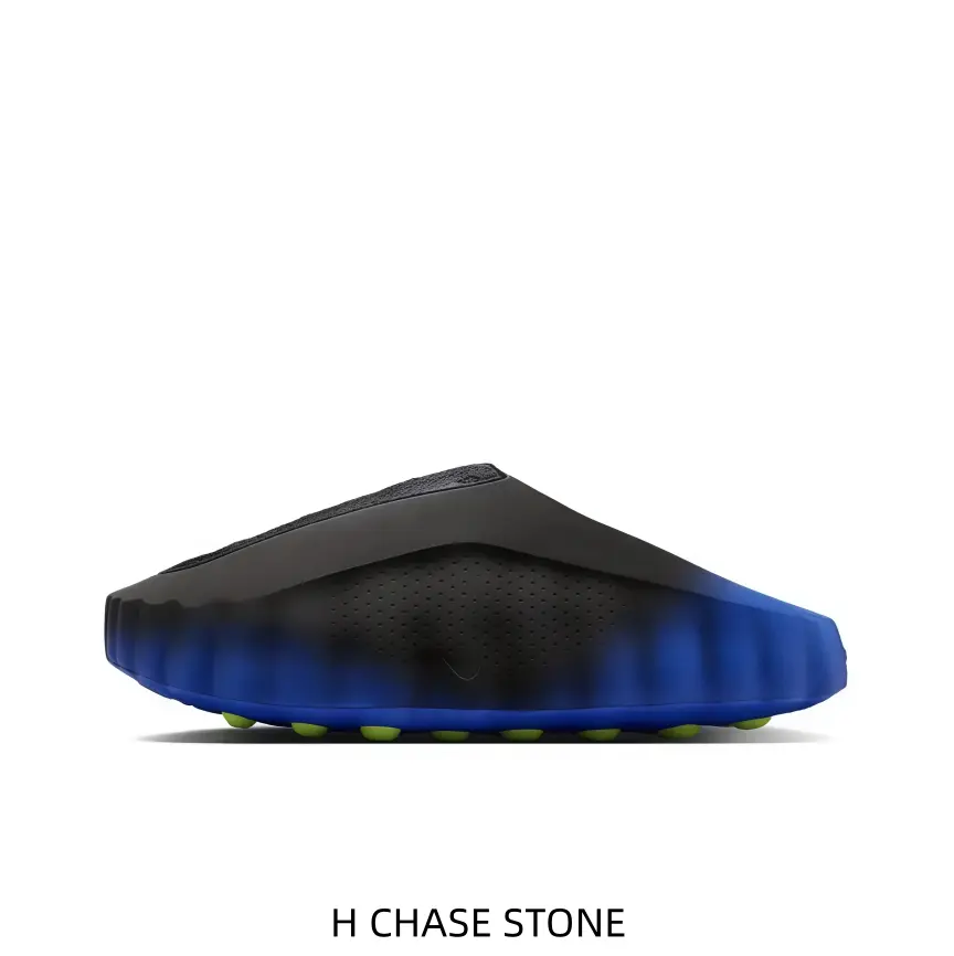 Must‑have casual slip‑on athletic shoes with eye‑catching black‑blue fade perforated styling, snug mule fit for daily walks and creating trendy street‑wear appearances.