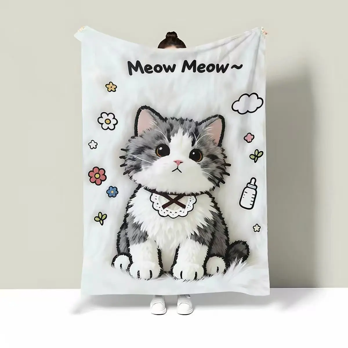 Adorable Customized Cotton Kitty Flannel Blanket - Personalized Blankets for Family & Friends, All-Year Usable, Ideal Office Shawl & Student Nap Cover