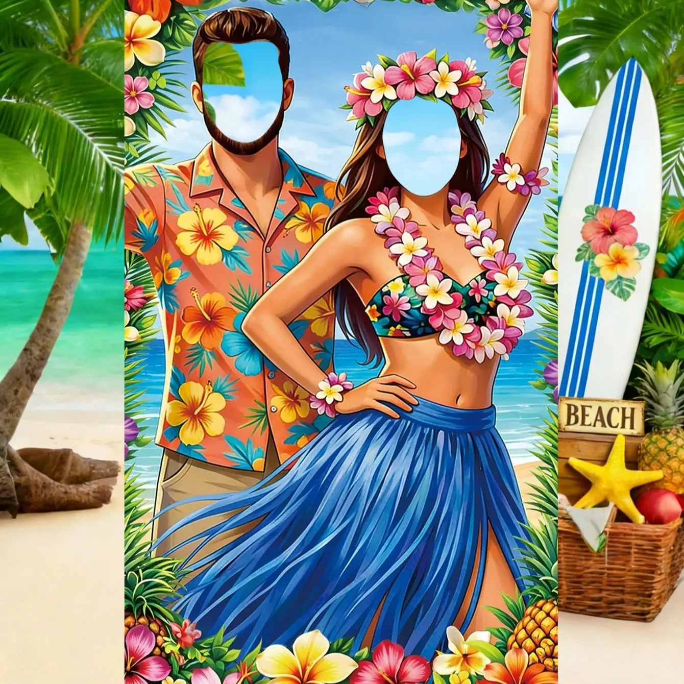 Hawaii Theme 2D Photography Backdrop, Summer Party Banner, Beach Outdoor Camping Photo Decoration, Hawaii Summer Decor, Party Gift