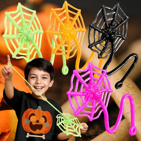 24 PCS Sticky Spider Web Toys, Halloween Party Favors for Kids, Stretchy Sticky Toys, Goodie Bag Stuffers, Classroom Prizes, Birthday Party Gifts, 4 Colors